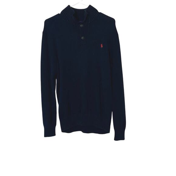Polo by Ralph Lauren Other - Polo Ralph Lauren Button Up Collar Knit Sweater Size L Navy Blue 100% Cotton